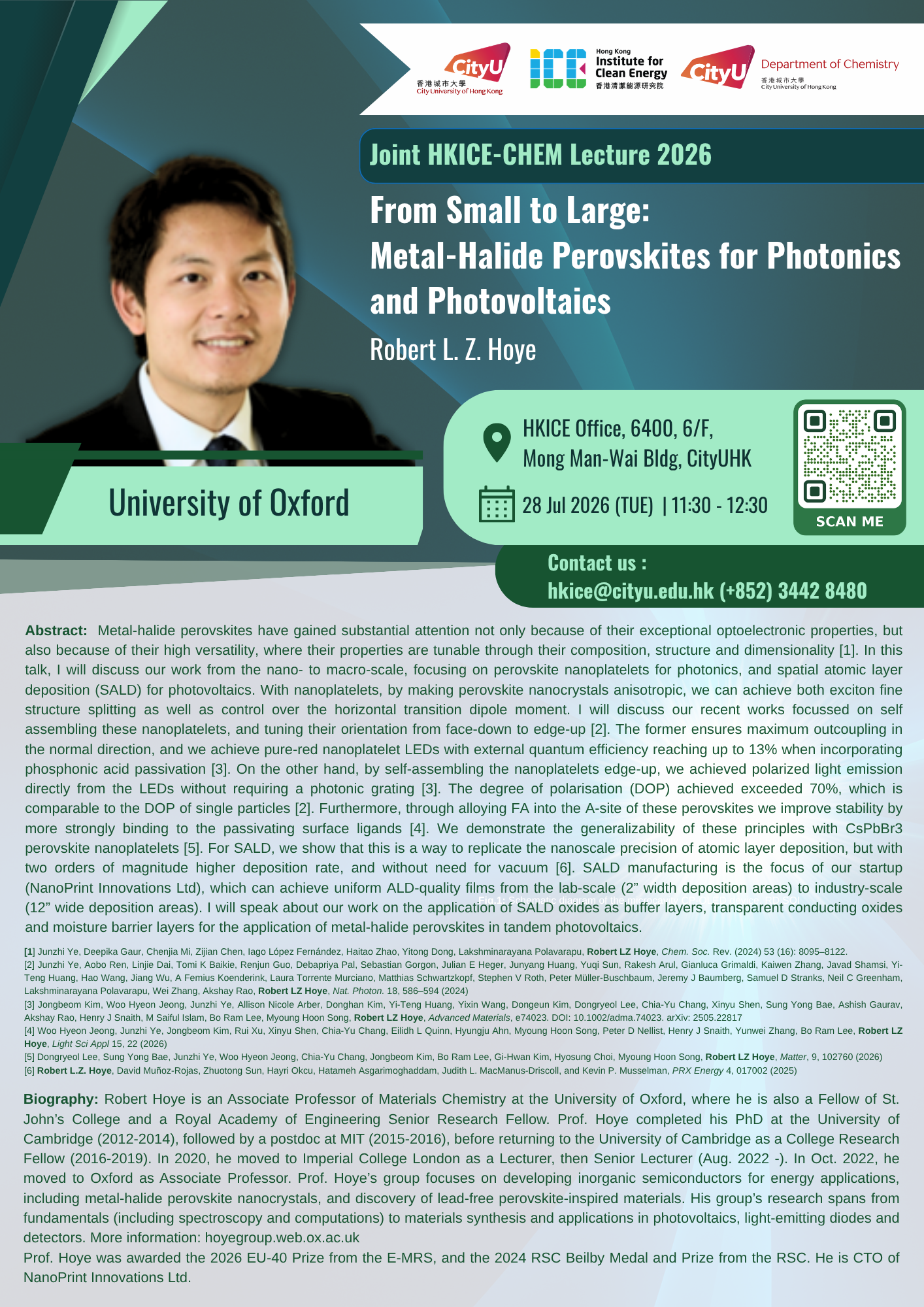 (Invitation) Joint HKICE - CHEM Lecture By Prof. Robert L. Z. Hoye (28 Jul, 2026 . 11:30am-12:30pm )